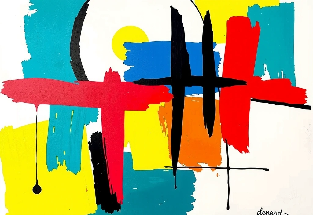 Un dipinto astratto con colori vivaci.