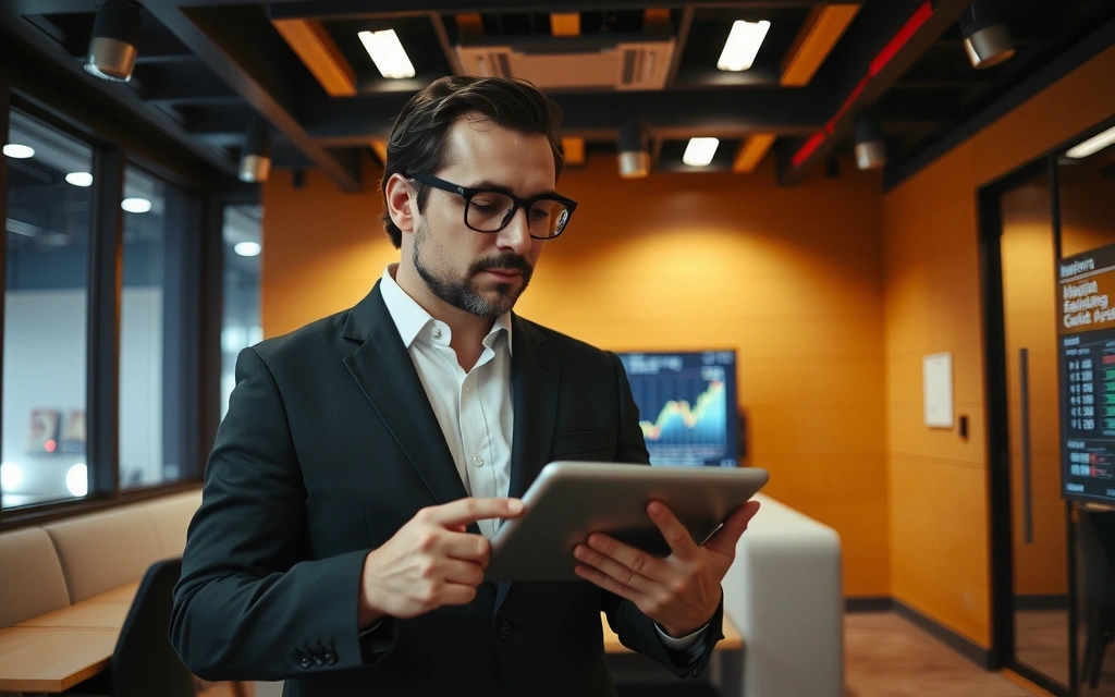 Uomo d'affari che esamina grafici su un tablet